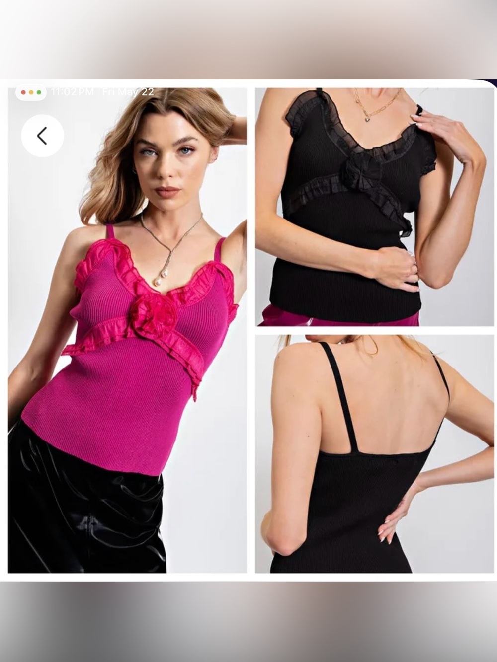 ★ Easel Ribbed Ruffle Cami Tank Floral Rosette Boho Boutique